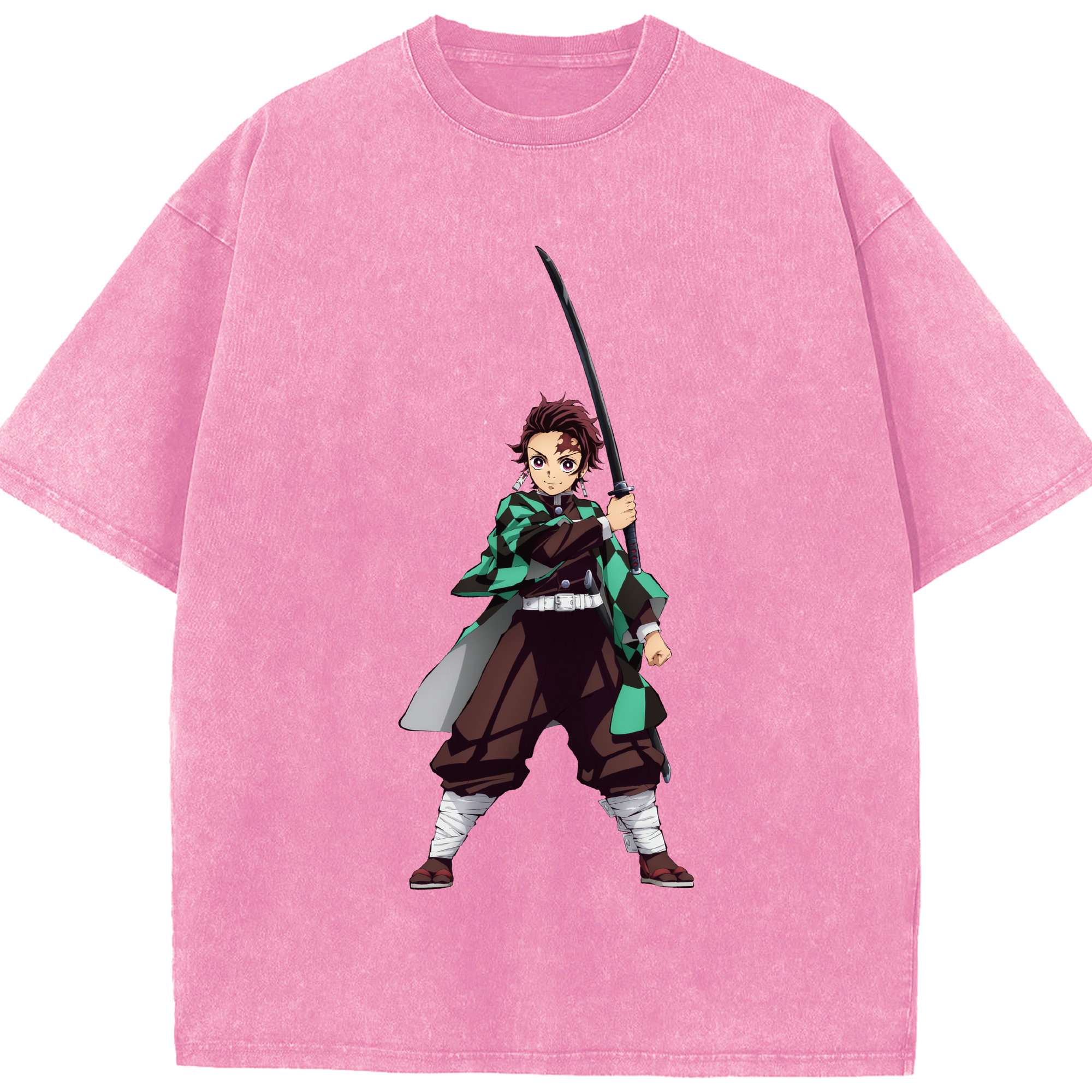 （画像用） 鬼滅の刃 竈門 炭治郎／かまど たんじろう Kamado Tanjirou 綿100% ヴィンテージ風 半袖Tシャツ（フロントプリント）